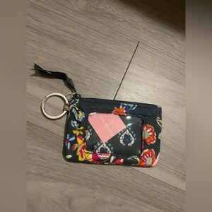 Vera Bradley navy blue and pink floral coin purse or card holder key chain